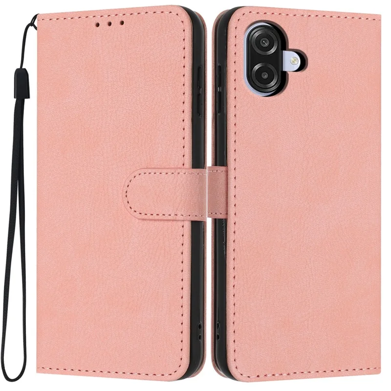 Wallet Case For Samsung Galaxy A07 4G  /  5G Litchi Texture Leather Flip Cover with Card Slots and Hand Strap - Pink