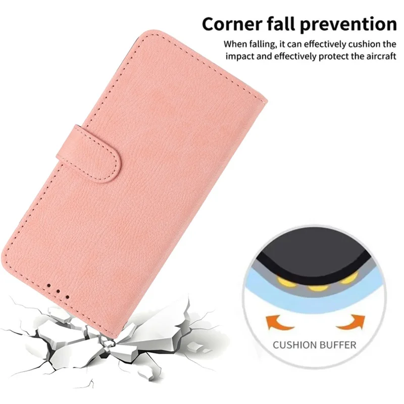 For Samsung Galaxy A55 5G Wallet Case Litchi Texture Leather Flip Cover with Card Slots and Hand Strap - Pink
