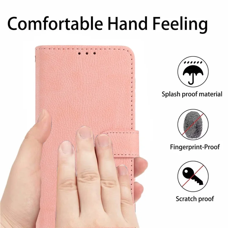 For Samsung Galaxy A55 5G Wallet Case Litchi Texture Leather Flip Cover with Card Slots and Hand Strap - Pink