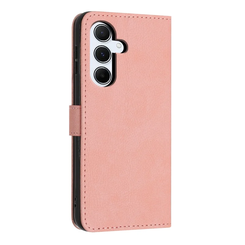 For Samsung Galaxy A55 5G Wallet Case Litchi Texture Leather Flip Cover with Card Slots and Hand Strap - Pink