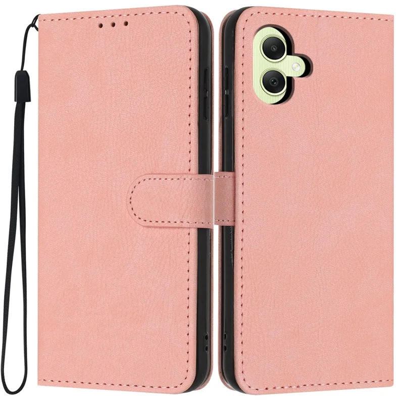For Samsung Galaxy A05 4G Wallet Case Litchi Texture Leather Flip Cover with Card Slots and Hand Strap - Pink