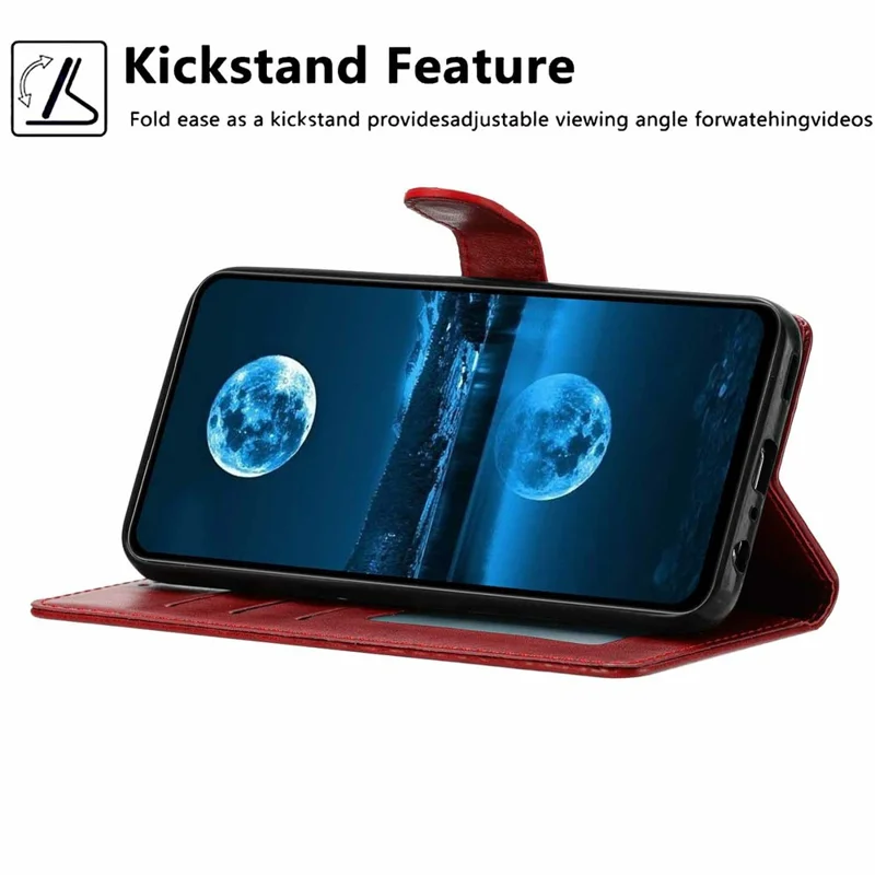 For Samsung Galaxy S26 Wallet Case Litchi Texture Leather Flip Cover with Card Slots and Hand Strap - Rød