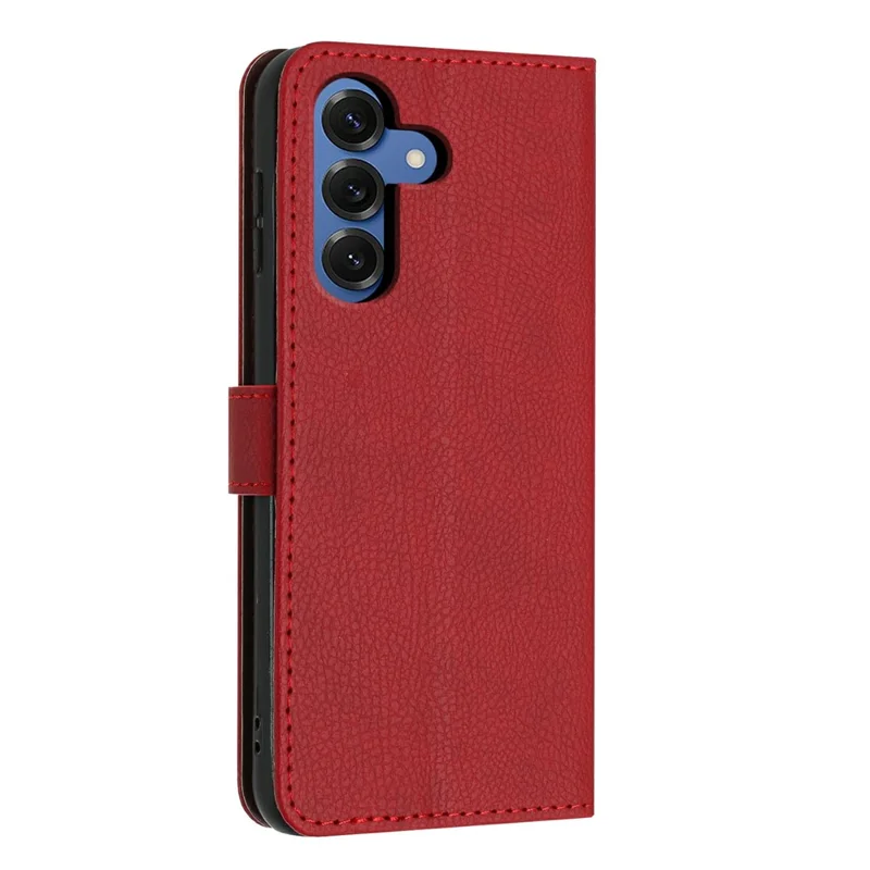 For Samsung Galaxy S26 Wallet Case Litchi Texture Leather Flip Cover with Card Slots and Hand Strap - Rød
