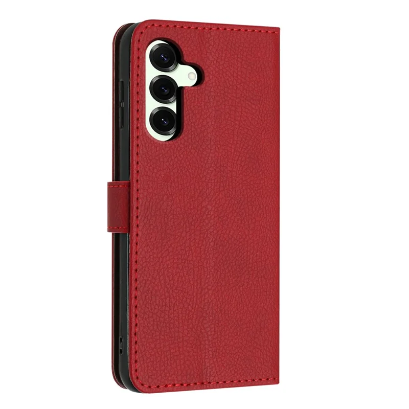 For Samsung Galaxy S25+ Wallet Case Litchi Texture Leather Flip Cover with Card Slots and Hand Strap - Red