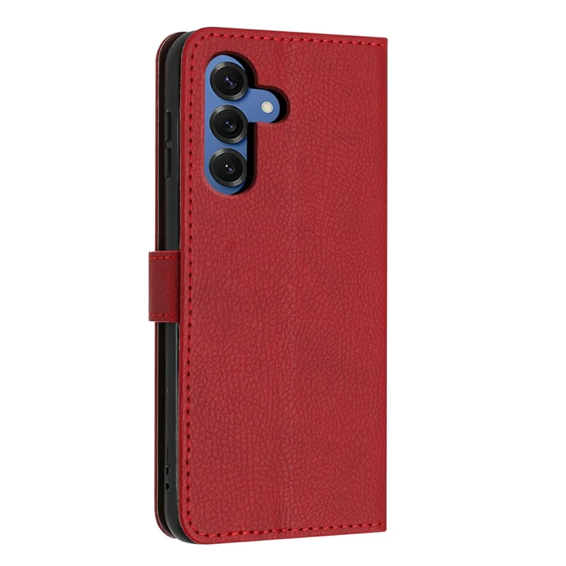 Funda tipo cartera para Samsung Galaxy S25 FE, tapa abatible con textura de cuero de lichi, ranuras para tarjetas y correa de mano - Rojo