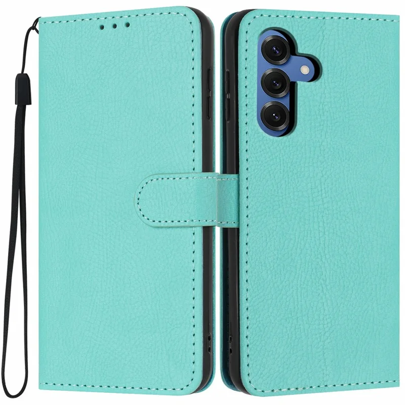 For Samsung Galaxy S25 FE Wallet Case Litchi Texture Leather Flip Cover with Card Slots and Hand Strap - Green