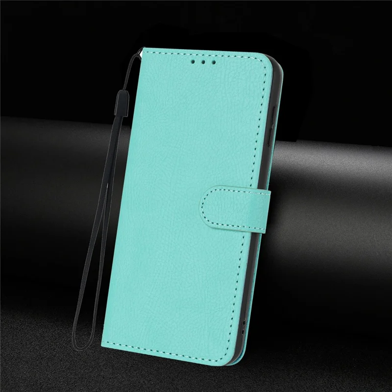For Samsung Galaxy S25 FE Wallet Case Litchi Texture Leather Flip Cover with Card Slots and Hand Strap - Green