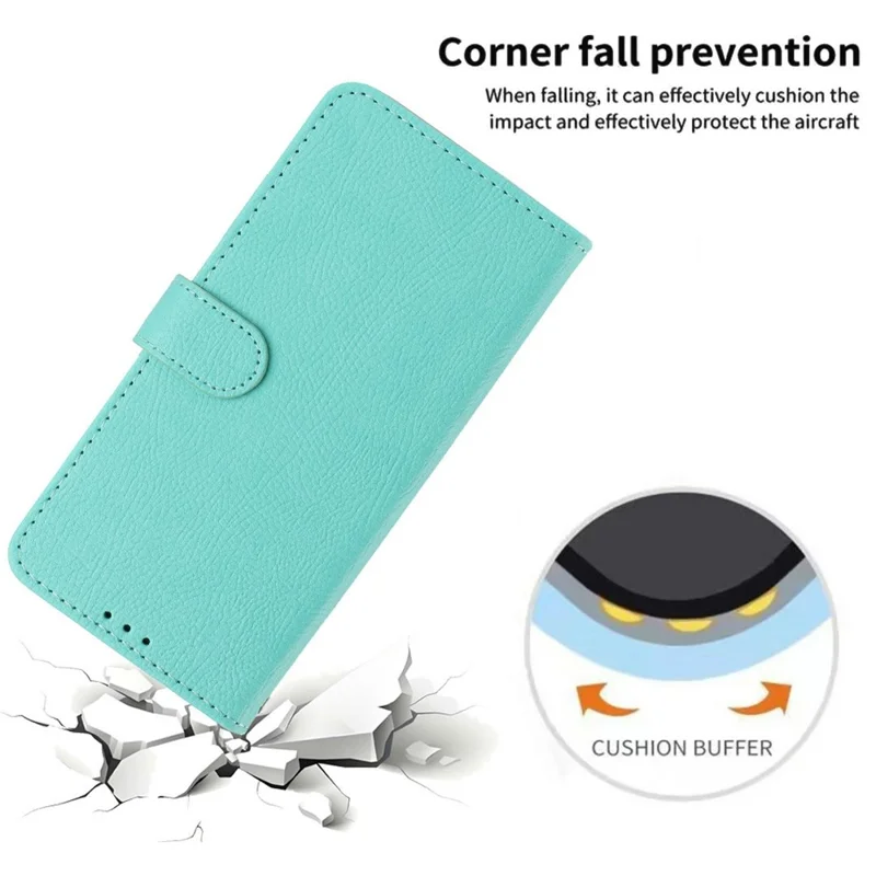 For Samsung Galaxy S25 FE Wallet Case Litchi Texture Leather Flip Cover with Card Slots and Hand Strap - Green