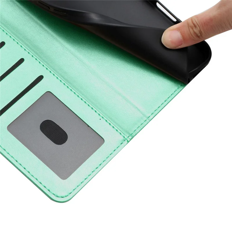 For Samsung Galaxy S25 FE Wallet Case Litchi Texture Leather Flip Cover with Card Slots and Hand Strap - Green