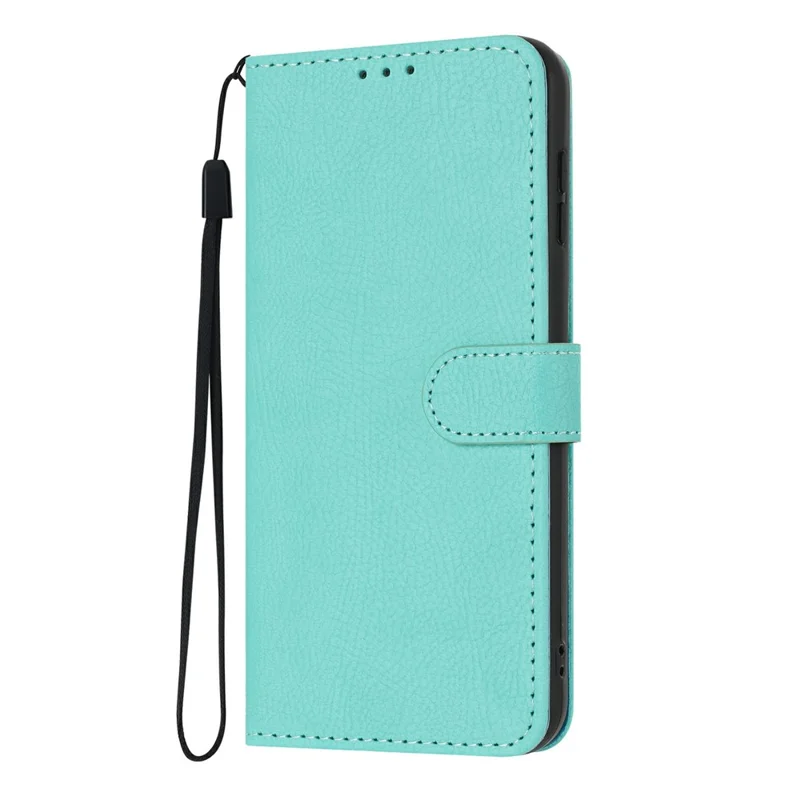 For Samsung Galaxy S25 FE Wallet Case Litchi Texture Leather Flip Cover with Card Slots and Hand Strap - Green