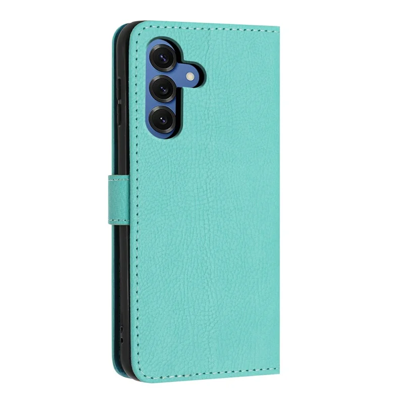For Samsung Galaxy S25 FE Wallet Case Litchi Texture Leather Flip Cover with Card Slots and Hand Strap - Green