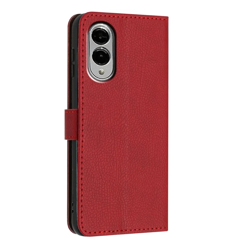 For Samsung Galaxy S25 Edge Wallet Case Litchi Texture Leather Flip Cover with Card Slots and Hand Strap - Red