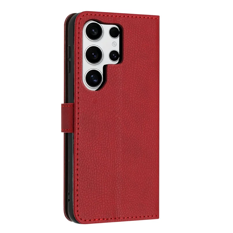 For Samsung Galaxy S24 Ultra Wallet Case Litchi Texture Leather Flip Cover with Card Slots and Hand Strap - Red