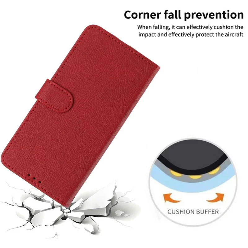 For Samsung Galaxy S24 FE Wallet Case Litchi Texture Leather Flip Cover with Card Slots and Hand Strap - Red