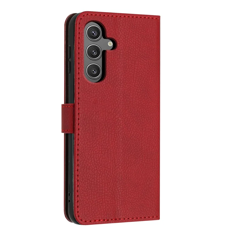 For Samsung Galaxy S24 FE Wallet Case Litchi Texture Leather Flip Cover with Card Slots and Hand Strap - Red