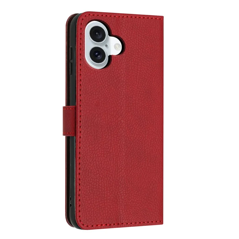 For iPhone 17 Wallet Case Litchi Texture Leather Flip Cover with Card Slots and Hand Strap - Red