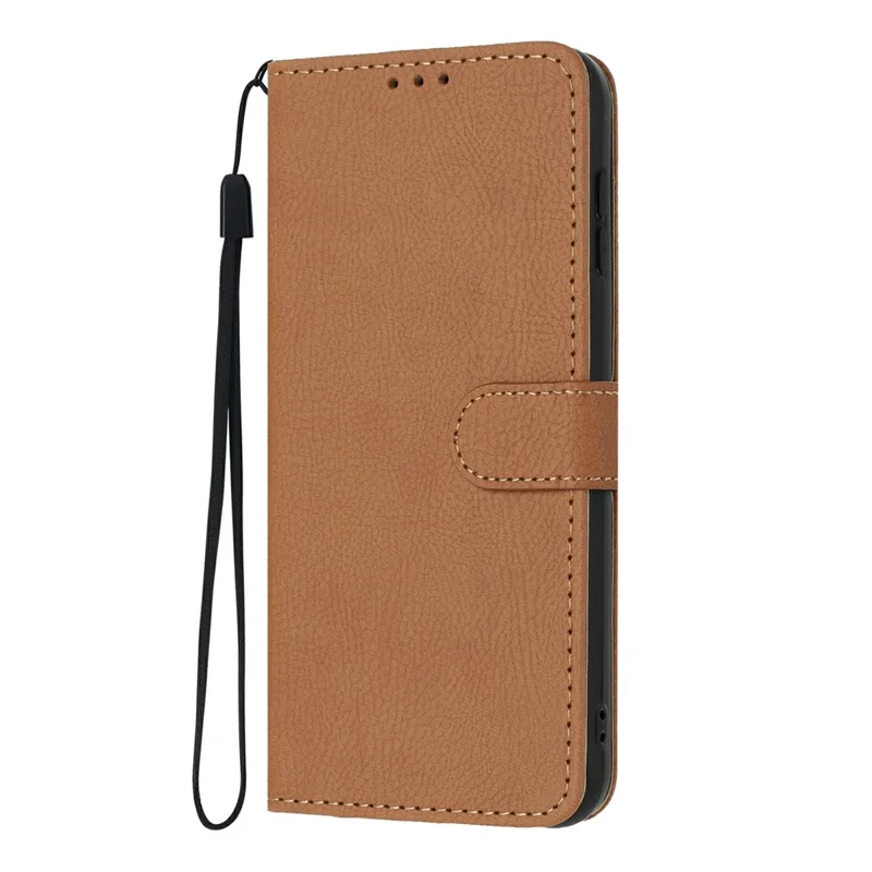For iPhone 17 Wallet Case Litchi Texture Leather Flip Cover with Card Slots and Hand Strap - Brown