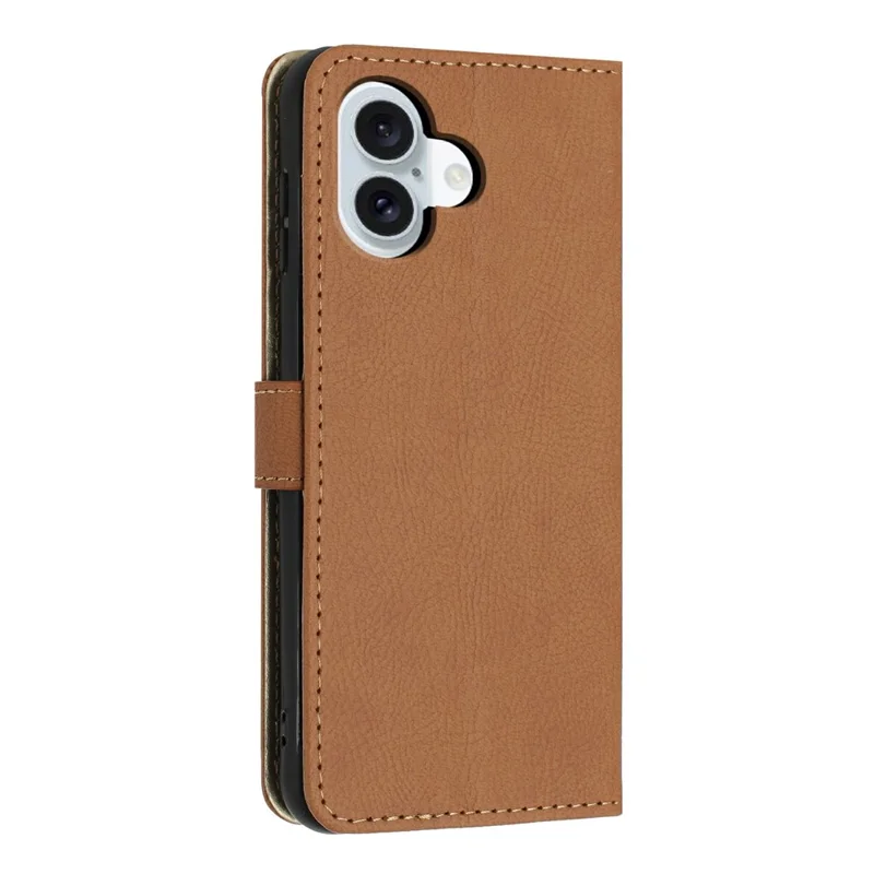 For iPhone 17 Wallet Case Litchi Texture Leather Flip Cover with Card Slots and Hand Strap - Brown