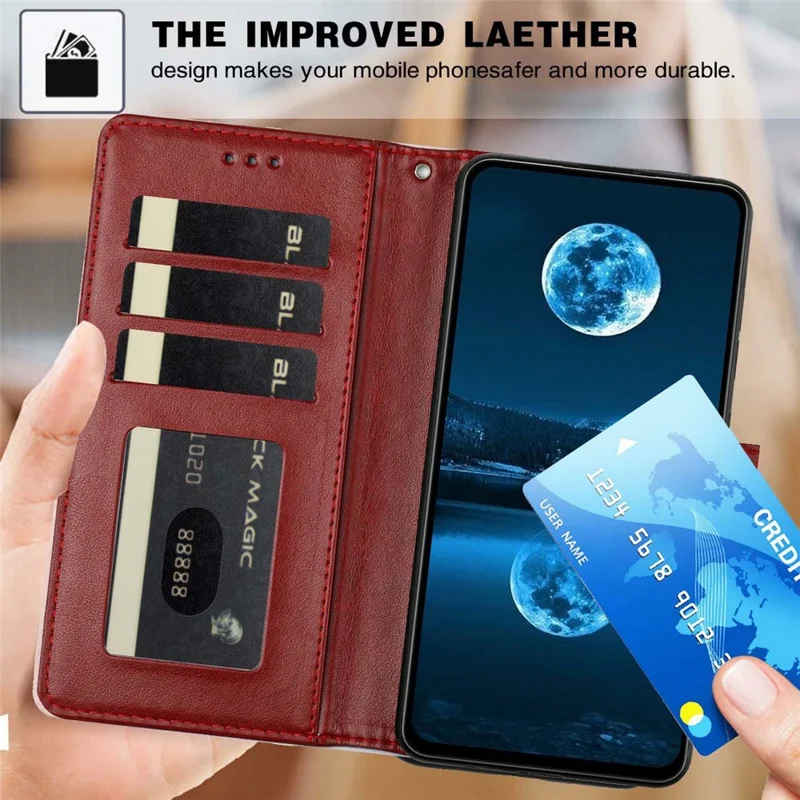 For Oppo A6 Pro 5G Wallet Case Litchi Texture Leather Flip Cover with Card Slots and Hand Strap - Red