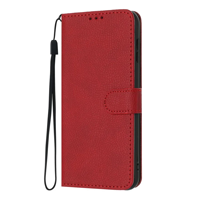 For Oppo A6 Pro 5G Wallet Case Litchi Texture Leather Flip Cover with Card Slots and Hand Strap - Red