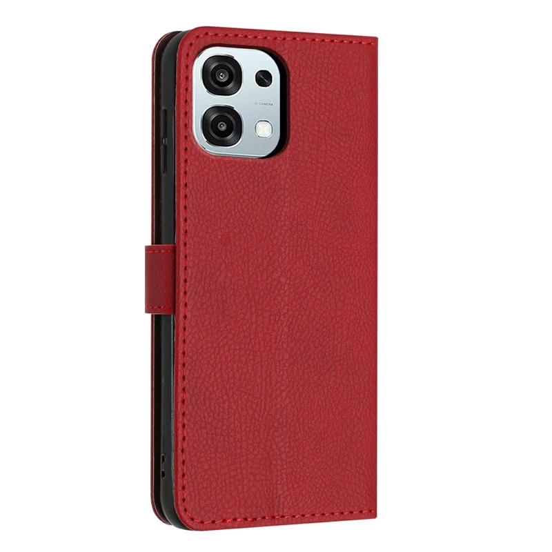For Oppo A6 Pro 5G Wallet Case Litchi Texture Leather Flip Cover with Card Slots and Hand Strap - Red