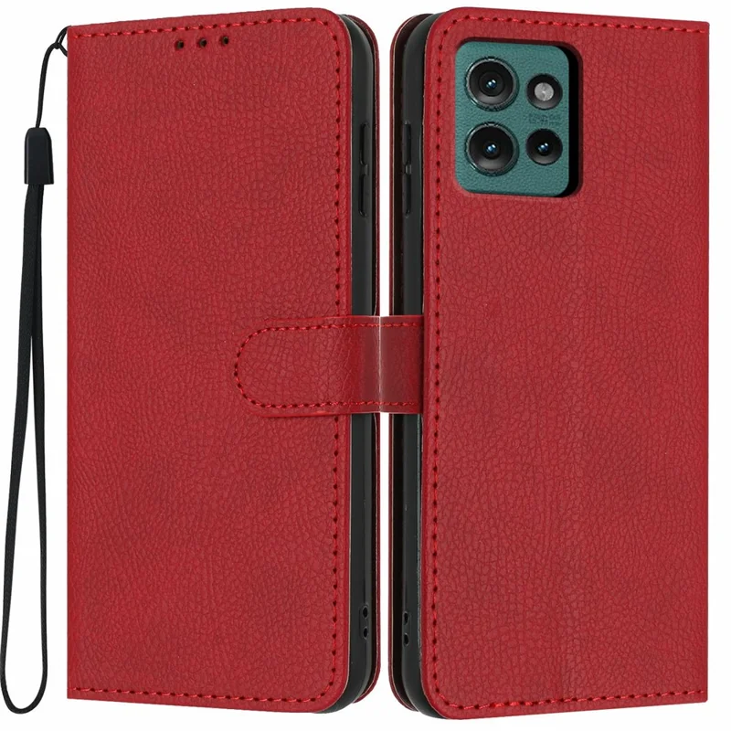 For Motorola Edge 50 5G Wallet Case Litchi Texture Leather Flip Cover with Card Slots and Hand Strap - Red