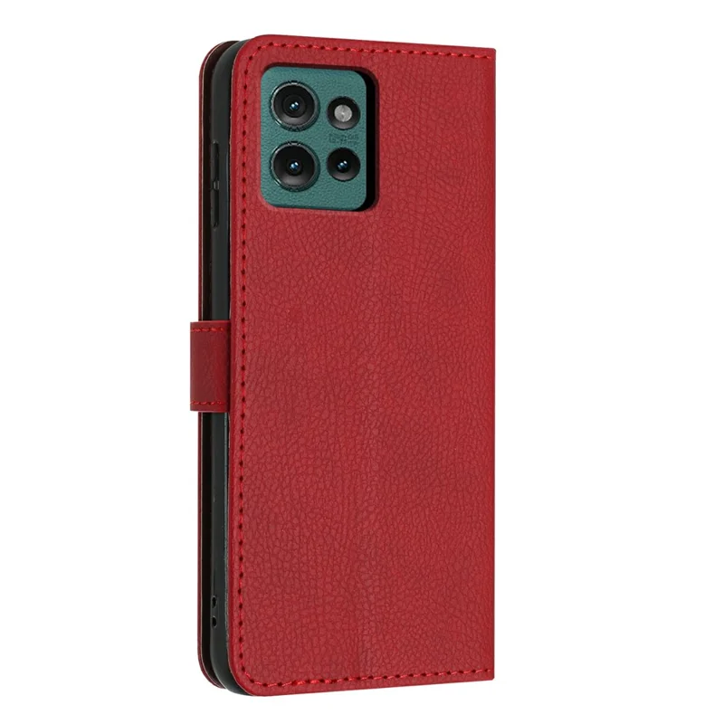 For Motorola Edge 50 5G Wallet Case Litchi Texture Leather Flip Cover with Card Slots and Hand Strap - Red
