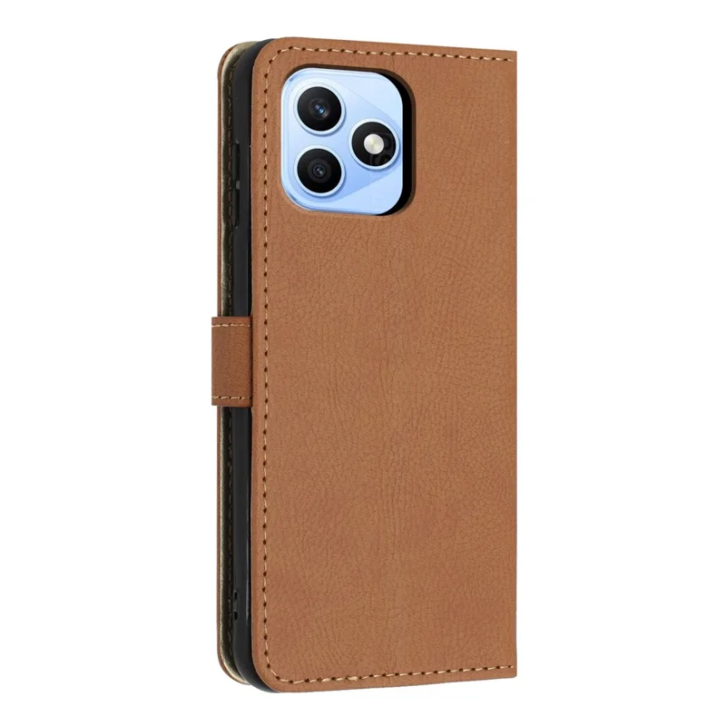 For Honor X8d 4G Wallet Case Litchi Texture Leather Flip Cover with Card Slots and Hand Strap - Brown