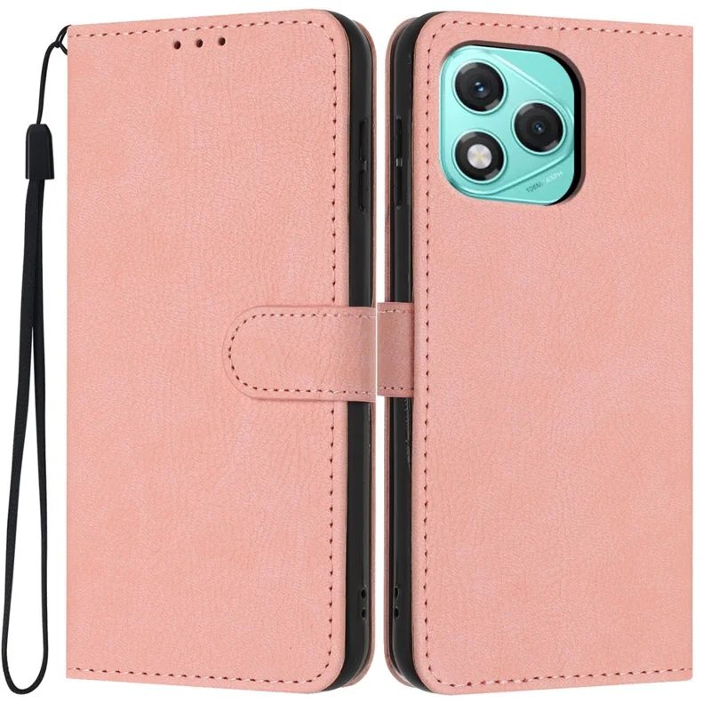 For Honor 400 Lite 5G Wallet Case Litchi Texture Leather Flip Cover with Card Slots and Hand Strap - Pink