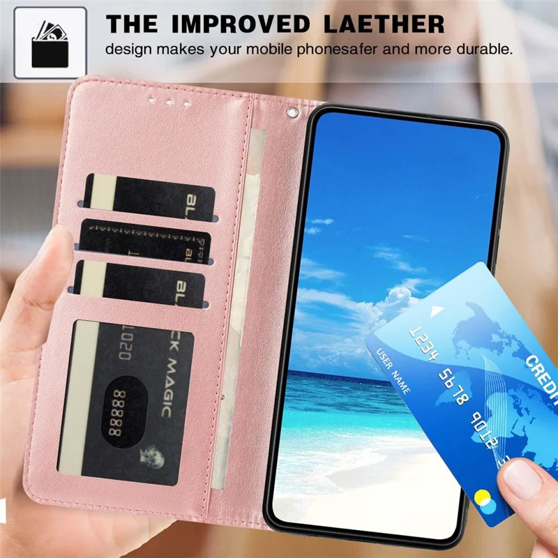 For Honor 400 Lite 5G Wallet Case Litchi Texture Leather Flip Cover with Card Slots and Hand Strap - Pink