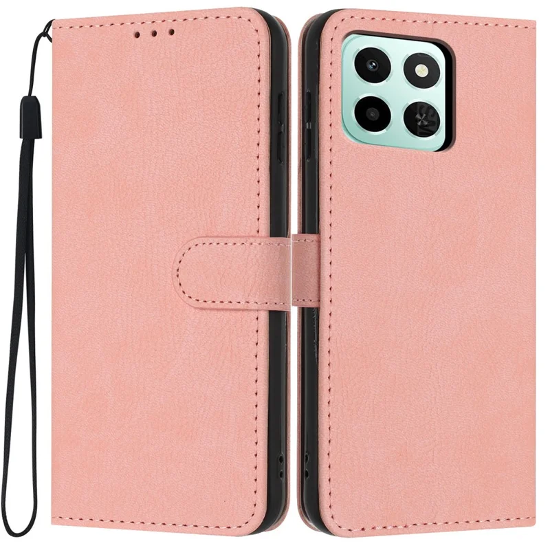 Wallet Case For Honor X6c 4G  /  X5b Plus  /  X5b Litchi Texture Leather Flip Cover with Card Slots and Hand Strap - Pink