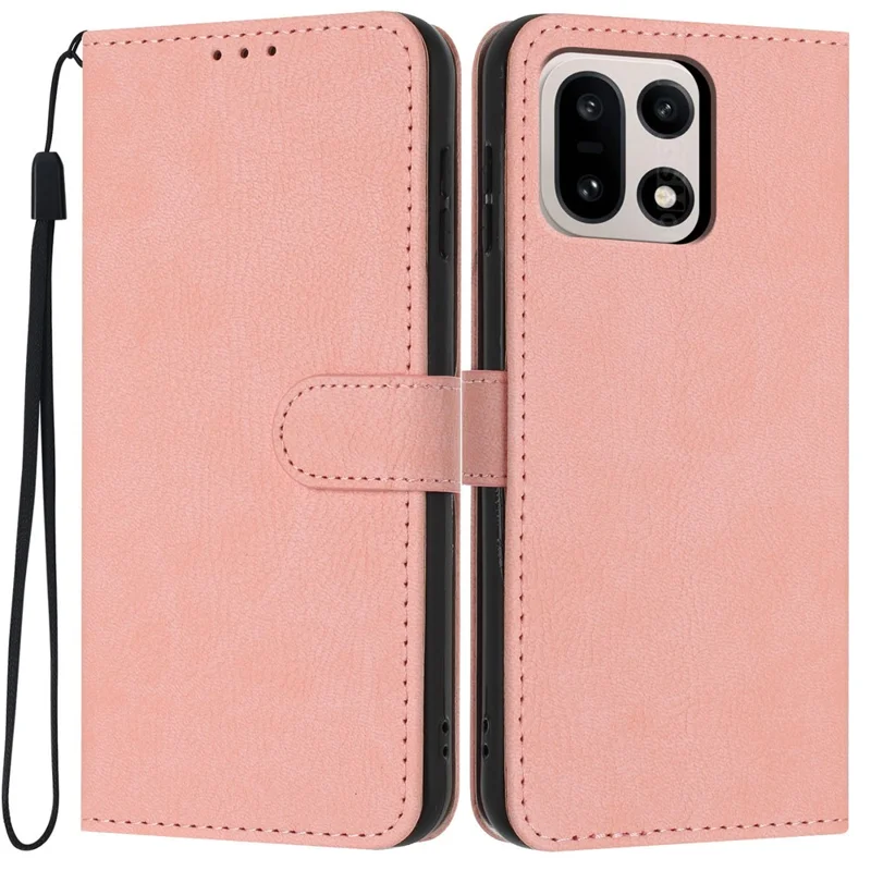 For OnePlus 15 5G Wallet Case Litchi Texture Leather Flip Cover with Card Slots and Hand Strap - Pink