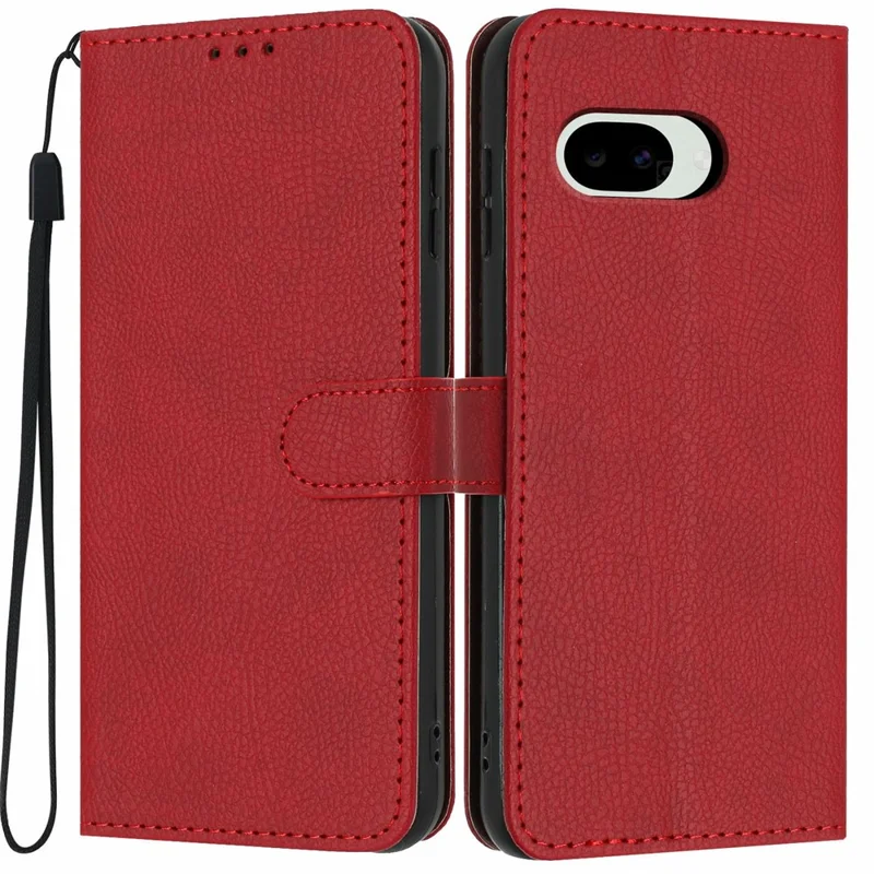 For Google Google Pixel 9a Wallet Case Litchi Texture Leather Flip Cover with Card Slots and Hand Strap - Red