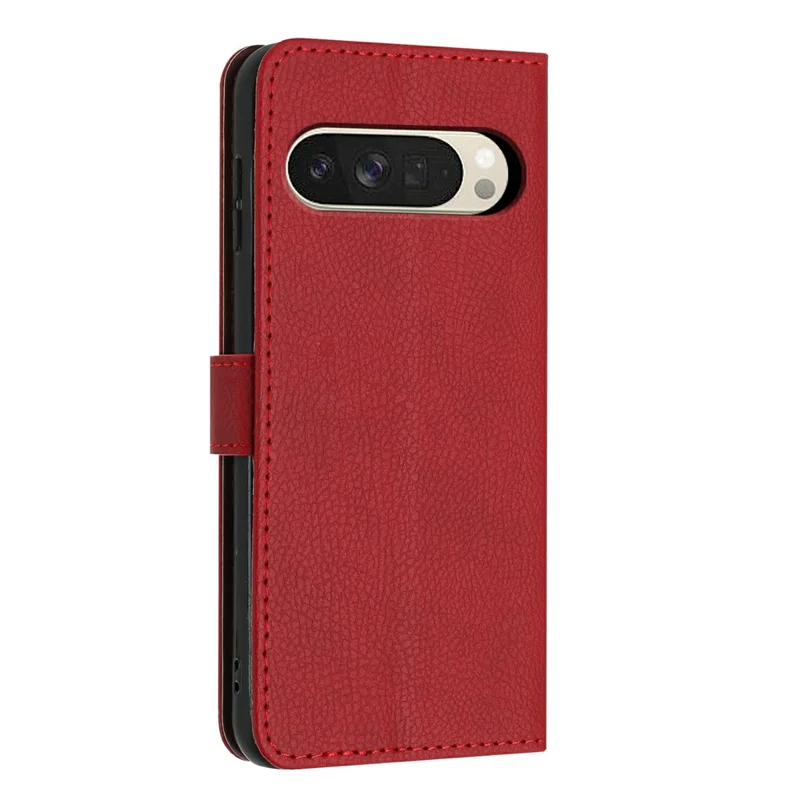 For Google Pixel 10 Pro XL  /  9 Pro XL Wallet Case Litchi Texture Leather Flip Cover with Card Slots and Hand Strap - Red