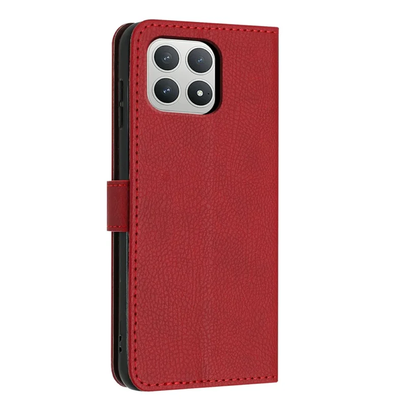 For Xiaomi Poco F8 Pro Wallet Case Litchi Texture Leather Flip Cover with Card Slots and Hand Strap - Red