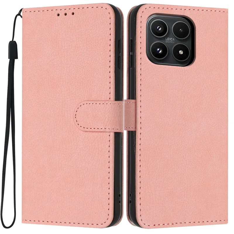 For Xiaomi 17 Wallet Case Litchi Texture Leather Flip Cover with Card Slots and Hand Strap - Pink