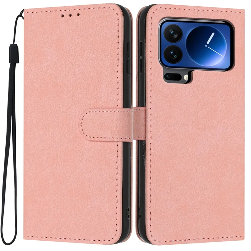 For Xiaomi 17 Pro Wallet Case Litchi Texture Leather Flip Cover with Card Slots and Hand Strap - Pink