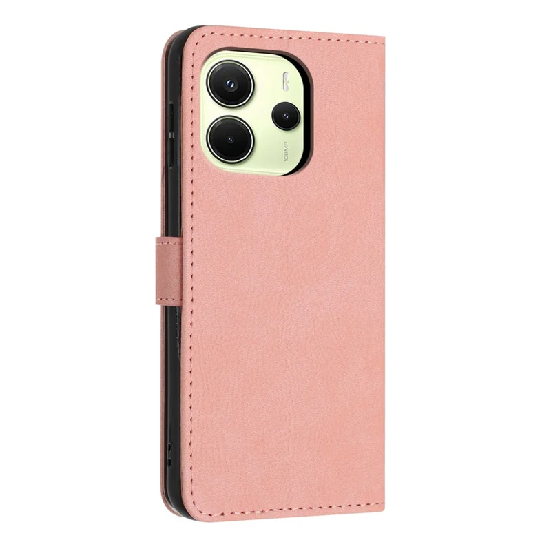 For Xiaomi Redmi Note 14 4G (164.84mm) Wallet Case Litchi Texture Leather Flip Cover with Card Slots and Hand Strap - Pink