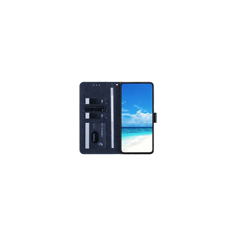 For Xiaomi Redmi Note 14 4G (163.25mm) Wallet Case Litchi Texture Leather Flip Cover with Card Slots and Hand Strap - Blue