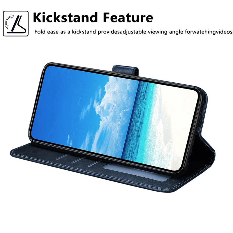 For Xiaomi Redmi Note 14 4G (163.25mm) Wallet Case Litchi Texture Leather Flip Cover with Card Slots and Hand Strap - Blue