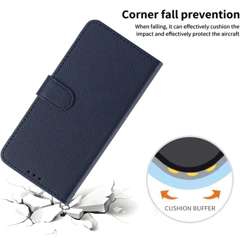 For Xiaomi Redmi Note 14 4G (163.25mm) Wallet Case Litchi Texture Leather Flip Cover with Card Slots and Hand Strap - Blue