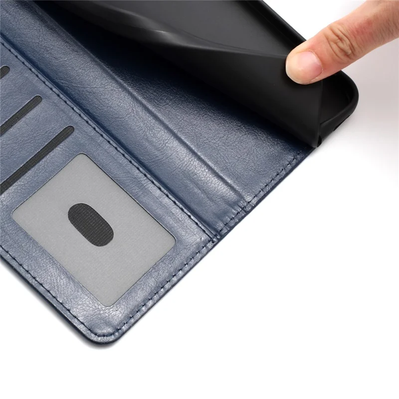 For Xiaomi Redmi Note 14 4G (163.25mm) Wallet Case Litchi Texture Leather Flip Cover with Card Slots and Hand Strap - Blue