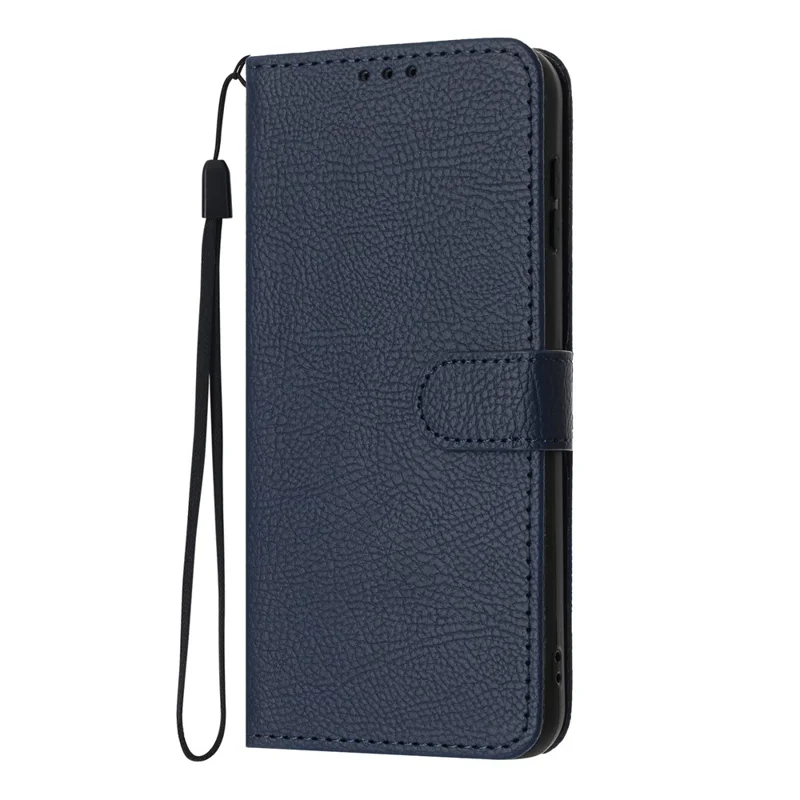 For Xiaomi Redmi Note 14 4G (163.25mm) Wallet Case Litchi Texture Leather Flip Cover with Card Slots and Hand Strap - Blue