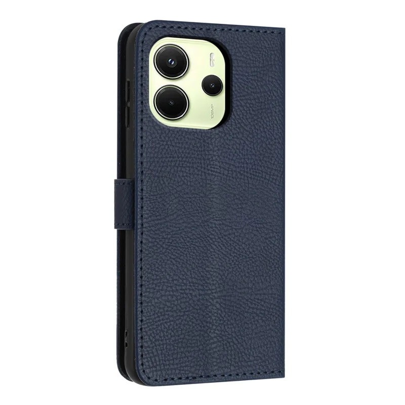 For Xiaomi Redmi Note 14 4G (163.25mm) Wallet Case Litchi Texture Leather Flip Cover with Card Slots and Hand Strap - Blue