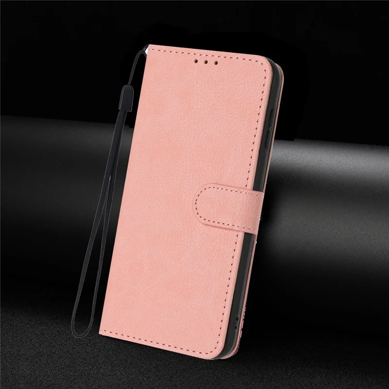 For Xiaomi Redmi Note 14 5G Wallet Case Litchi Texture Leather Flip Cover with Card Slots and Hand Strap - Pink