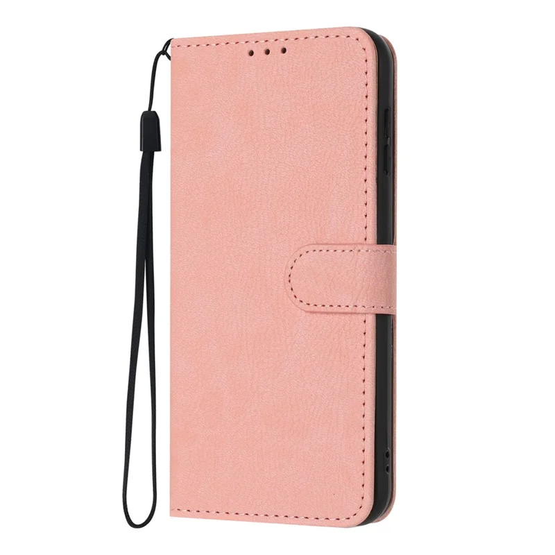 For Xiaomi Redmi Note 14 5G Wallet Case Litchi Texture Leather Flip Cover with Card Slots and Hand Strap - Pink