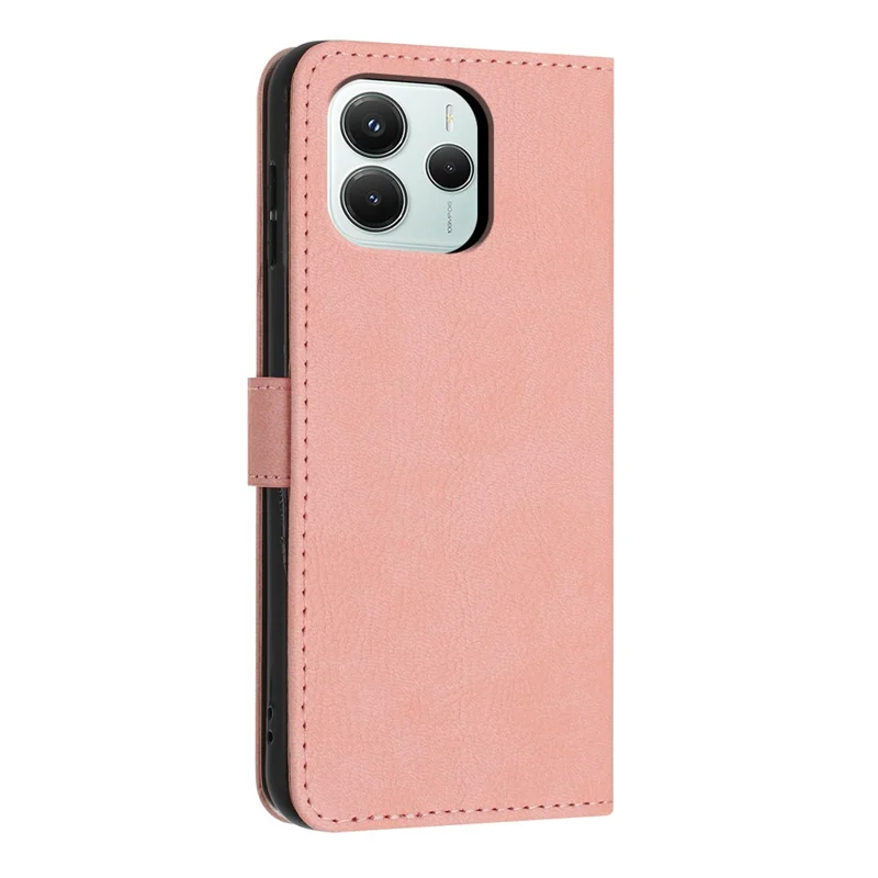 For Xiaomi Redmi Note 14 5G Wallet Case Litchi Texture Leather Flip Cover with Card Slots and Hand Strap - Pink