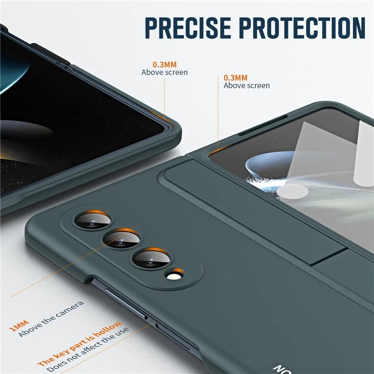 Para Samsung Galaxy Z Fold4 5G Funda de teléfono plegable con soporte oculto Funda dura de PC con ranura para lápiz Cubierta anti-caída con película protectora de pantalla de vidrio templado - Verde