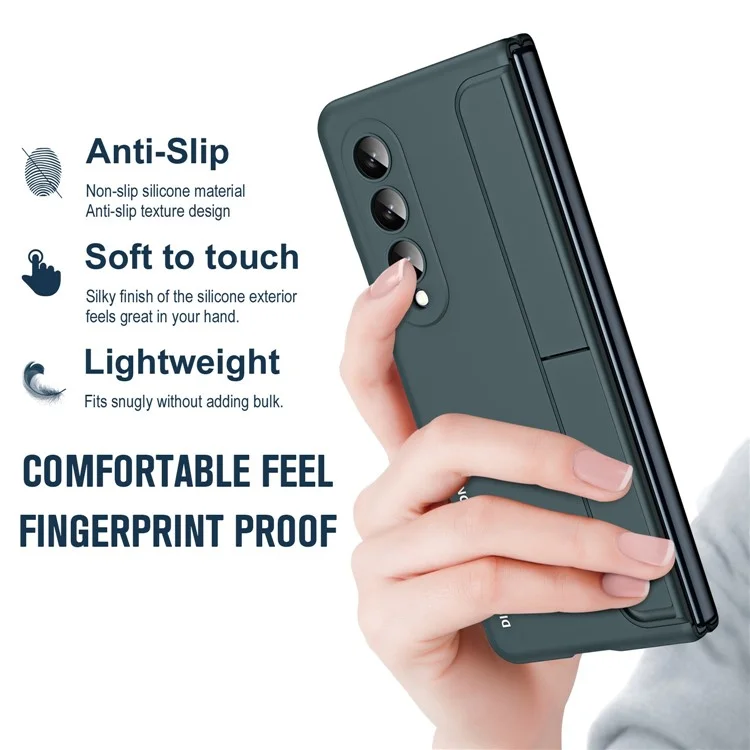 Para Samsung Galaxy Z Fold4 5G Funda de teléfono plegable con soporte oculto Funda dura de PC con ranura para lápiz Cubierta anti-caída con película protectora de pantalla de vidrio templado - Verde