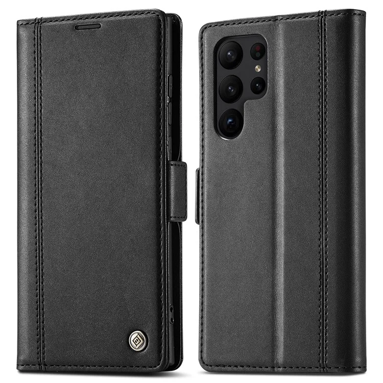 LC.IMEEKE for Samsung Galaxy S23 Ultra PU Leather Wallet Flip Phone Cover Stand Dual Magnetic Clasp Protective Folio Case - Black